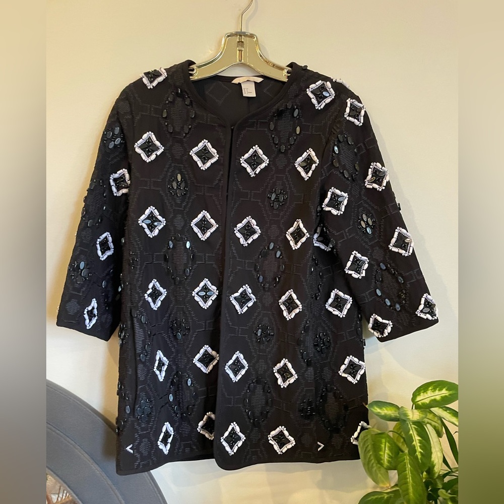 H&M Black Embroidered Beaded Coat Sz 6